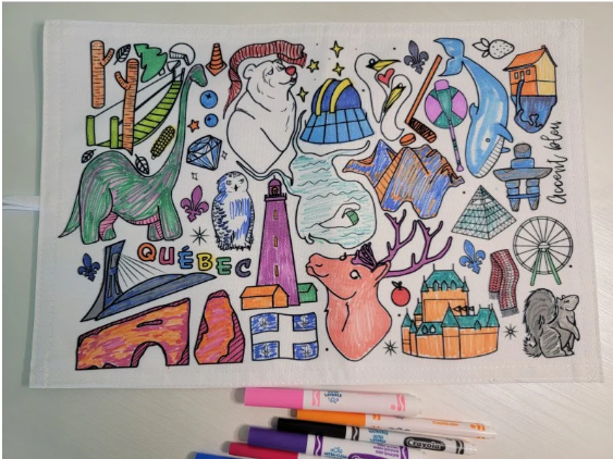 Napperon coloriable et réutilisable Québec 12x18po