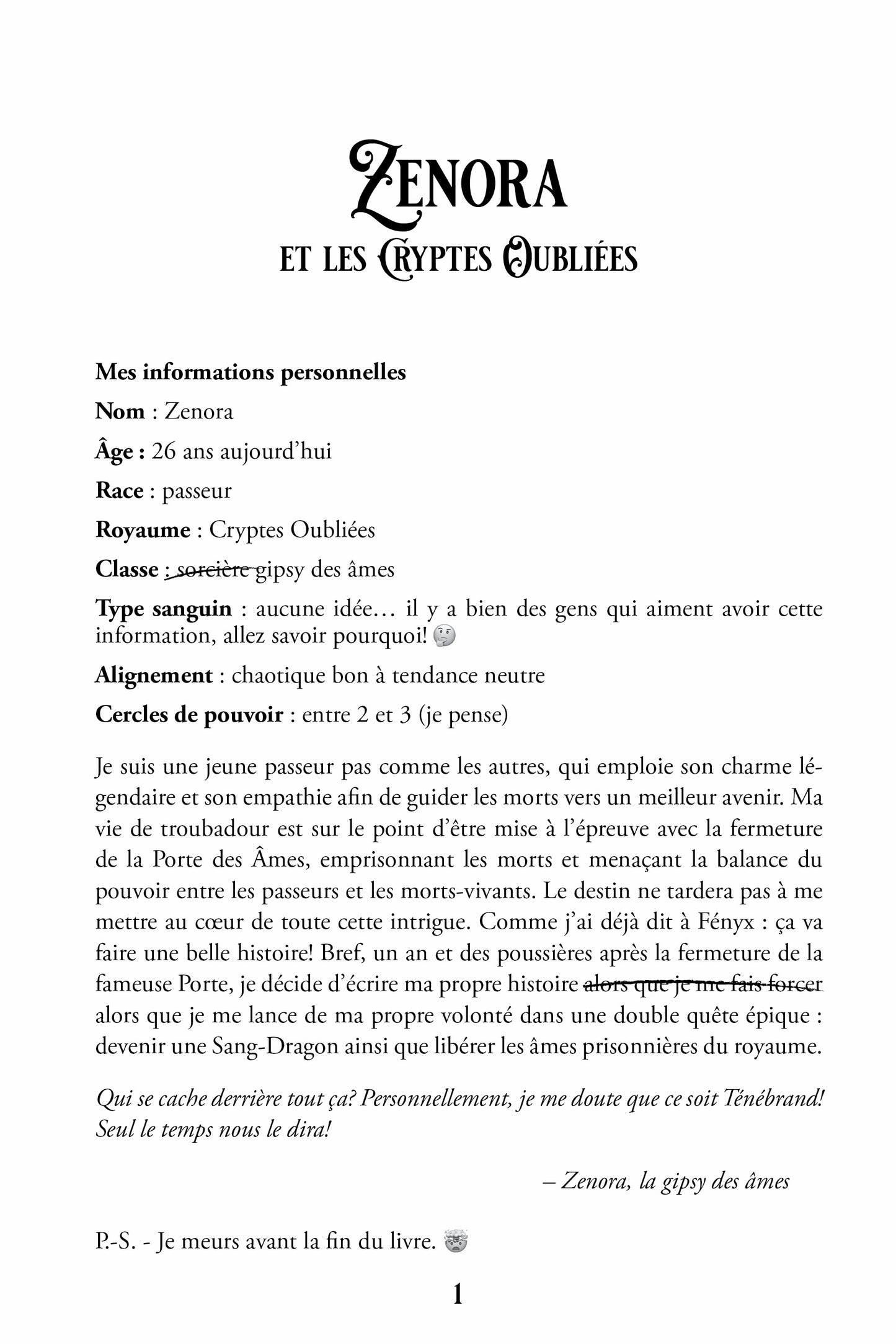 Roman HMD 7 - Zenora et les cryptes oubl