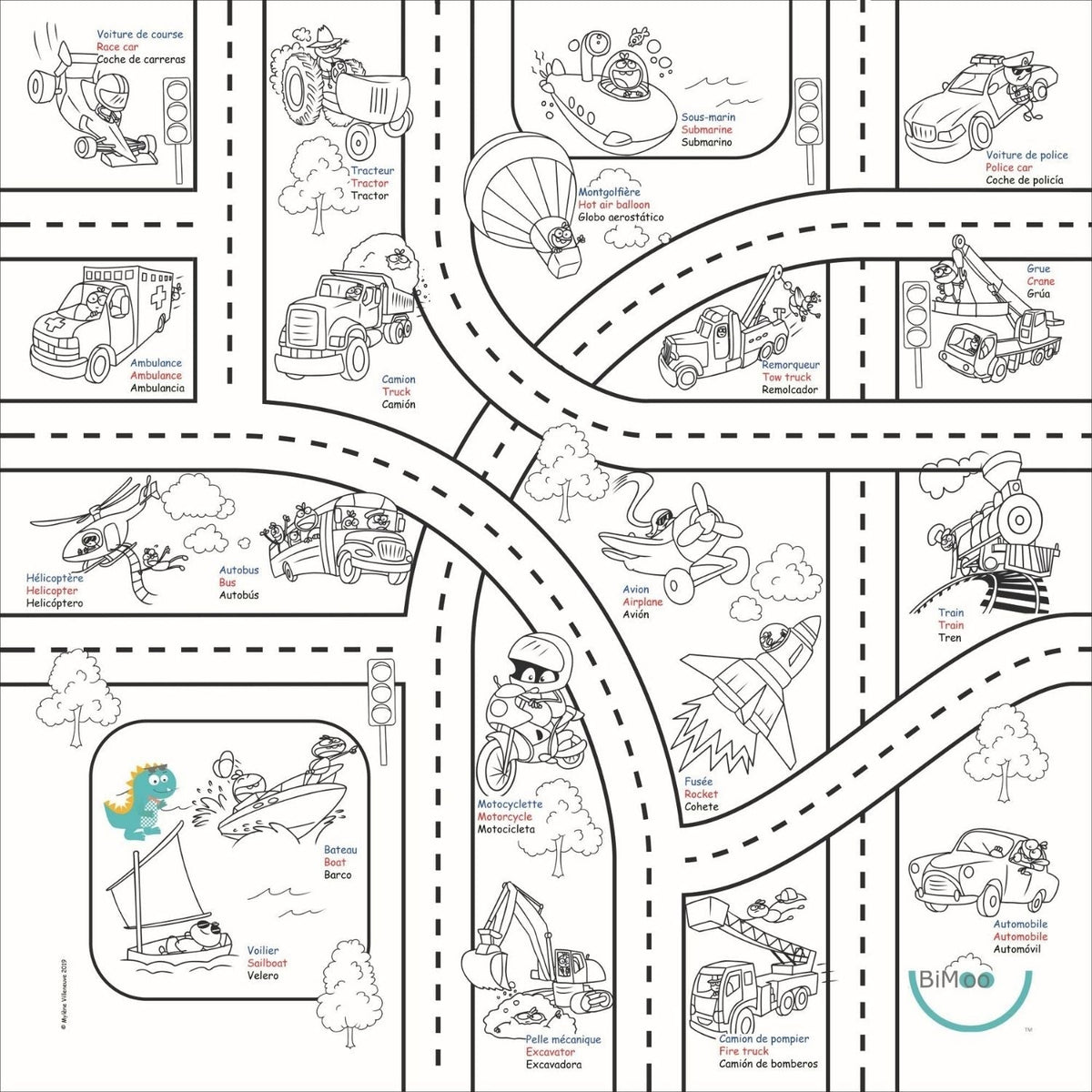 Nappe coloriable et réutilisable Moyens de transport 45x45po