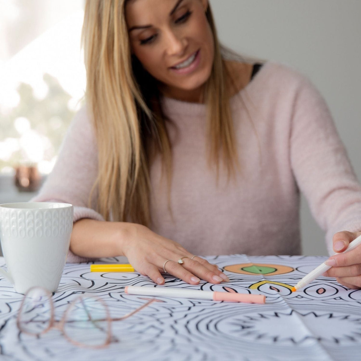 Reusable Color-In Mandala Tablecloth 45x45in